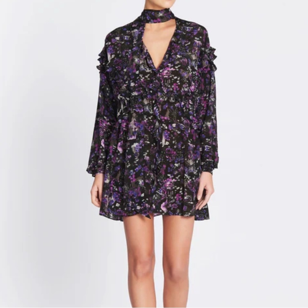 IRO Black and Purple Floral Long Sleeve Dress